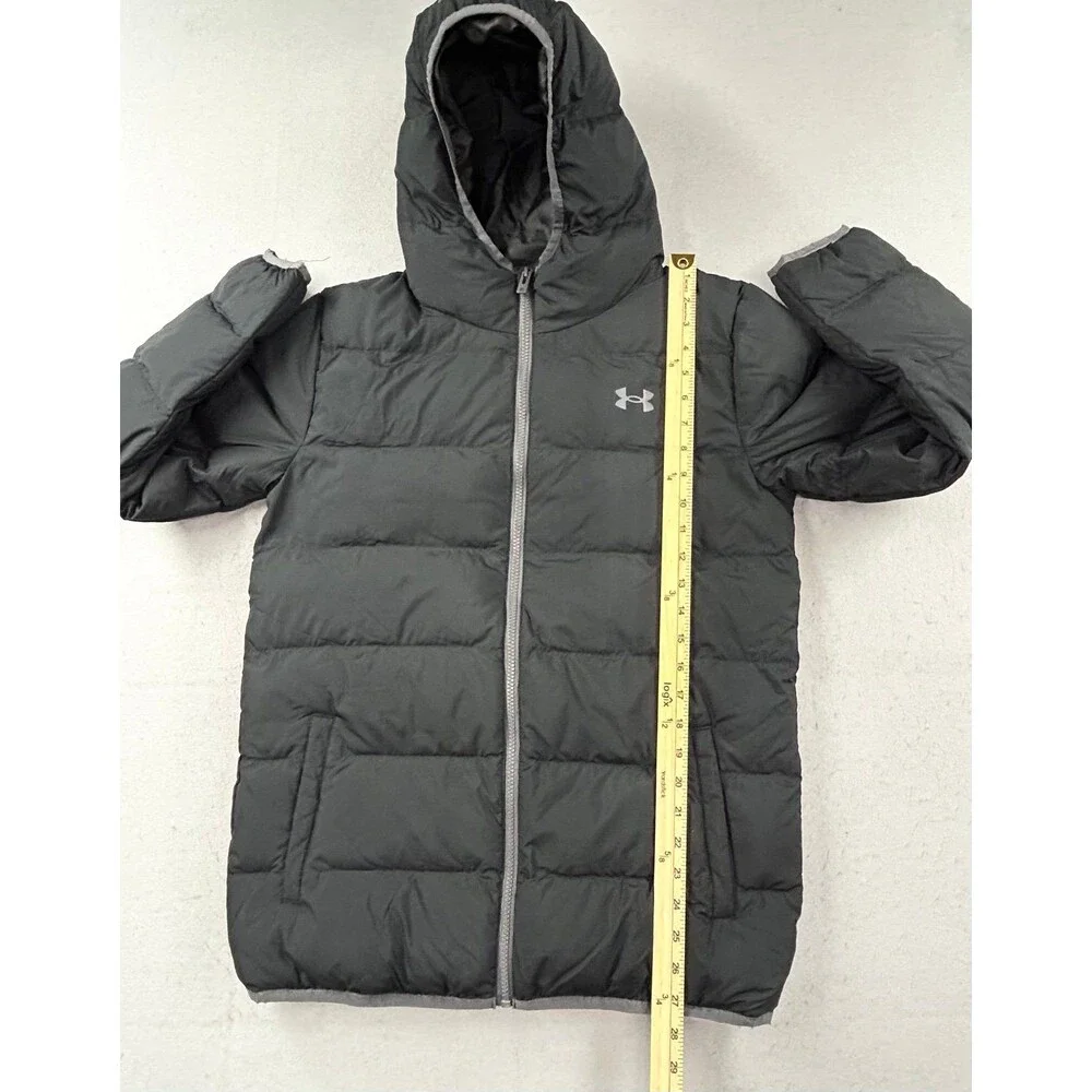 Under Armour Boys Pronto Puffer Jacket Pitch Black Hooded Coat